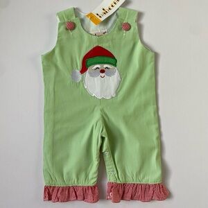 Christmas Overalls 3 Months NWT New Santa Clause Green Stripes Baby Girls New